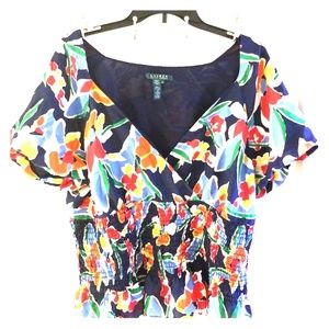 100% Silk Ralph Lauren Beautiful V-Neck Peplum